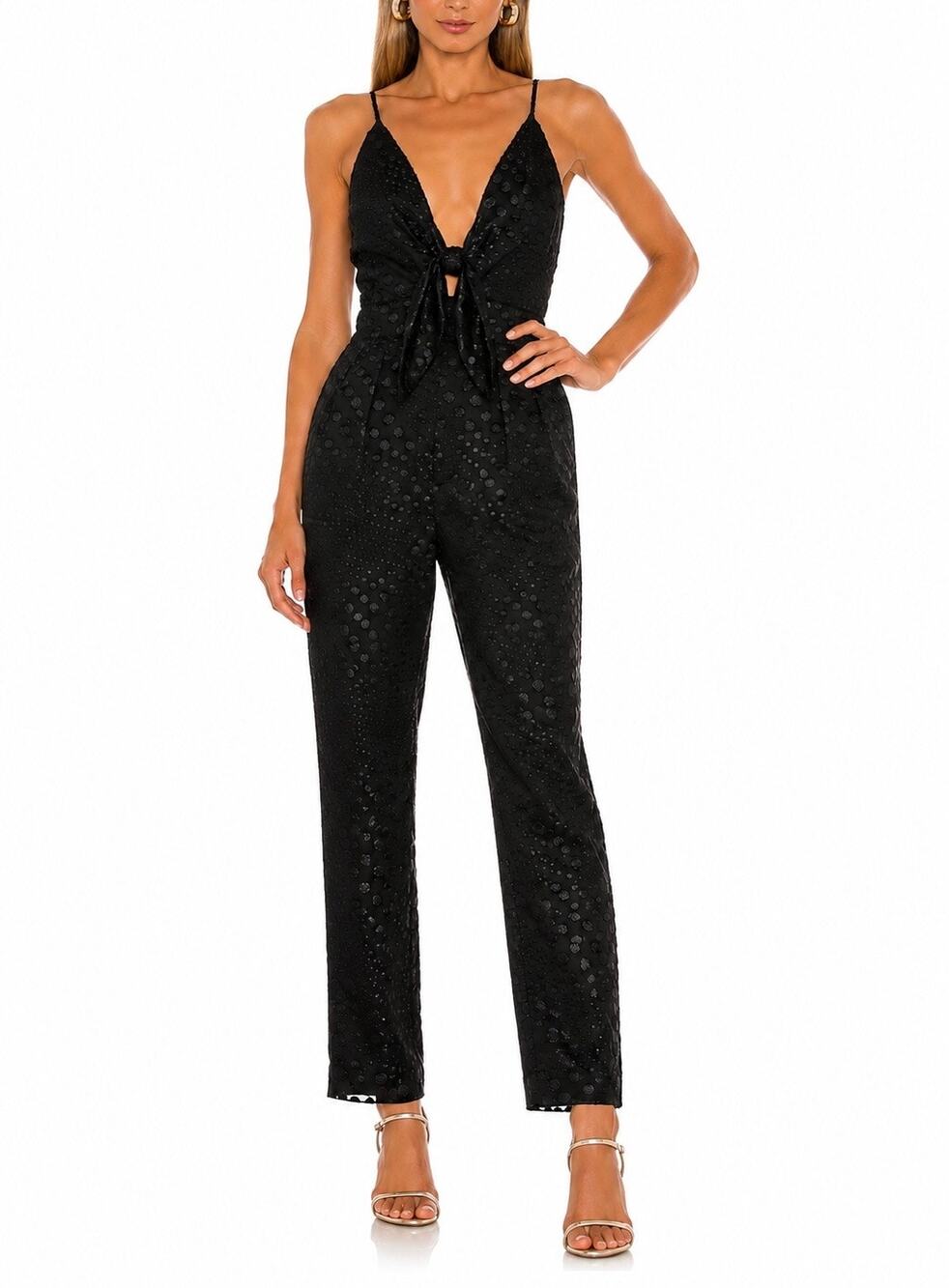 House of Harlow 1960 x REVOLVE Serafina Black Textured Tie Front Jumpsuit Size M